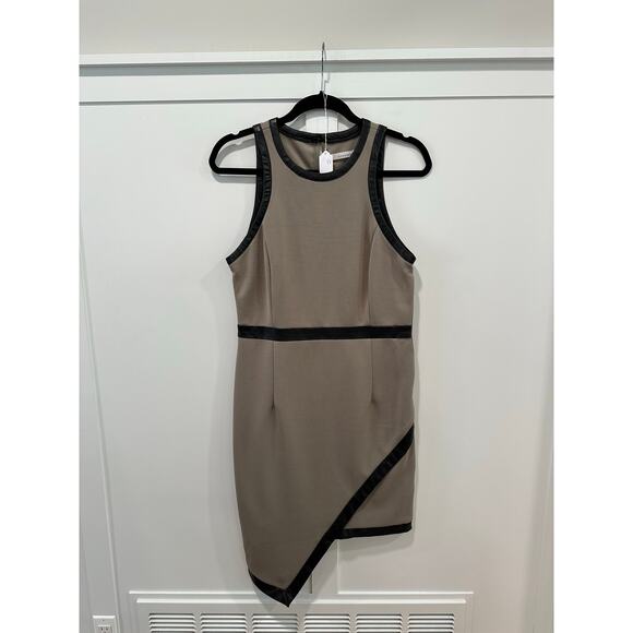 Lucy Paris Asymmetrical Hem Ribbed Tank Dress Vegan Leather Trim Size L - Picture 1 of 6